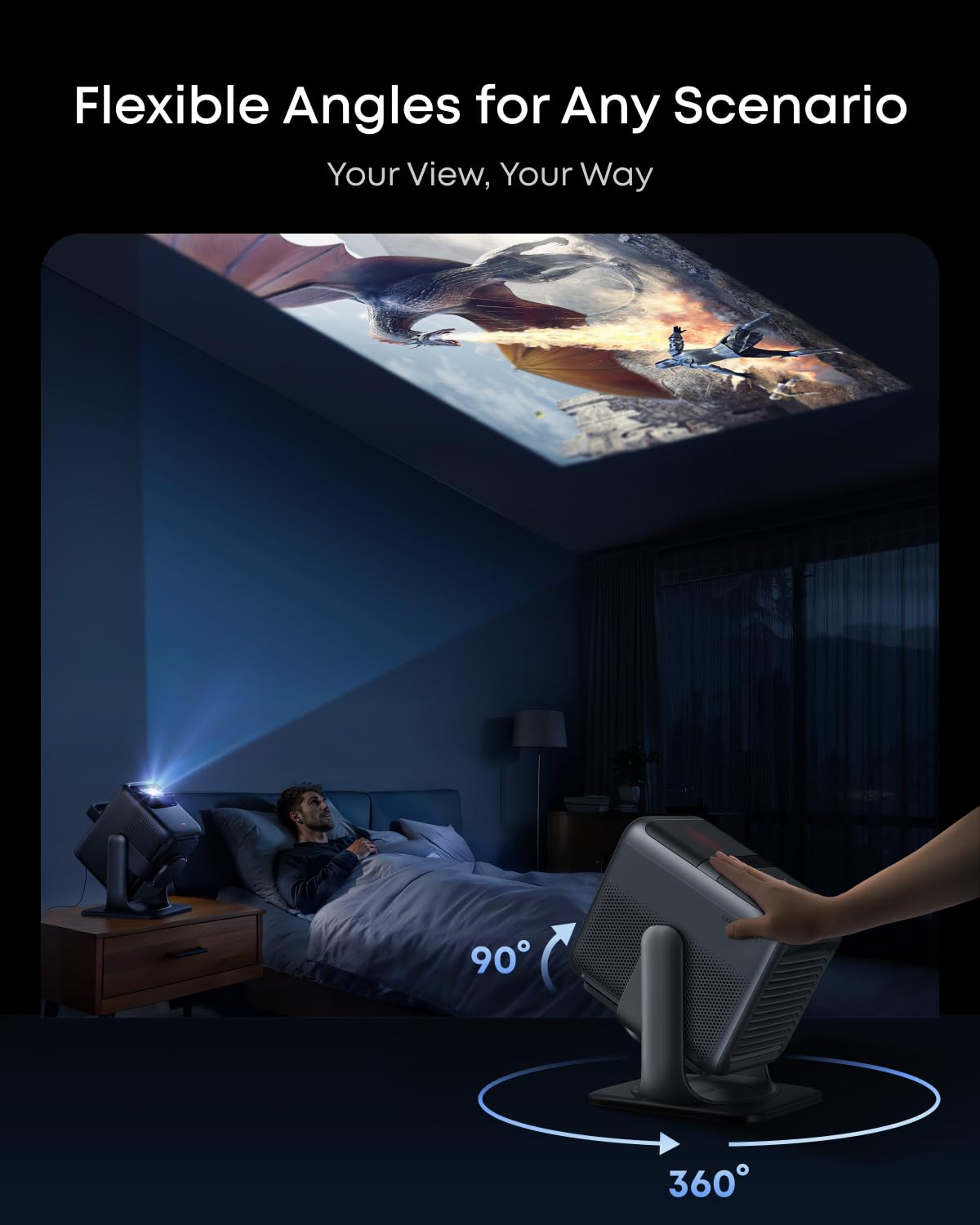 360° Adjustable Projector Gimbal Stand for Ceiling Viewing