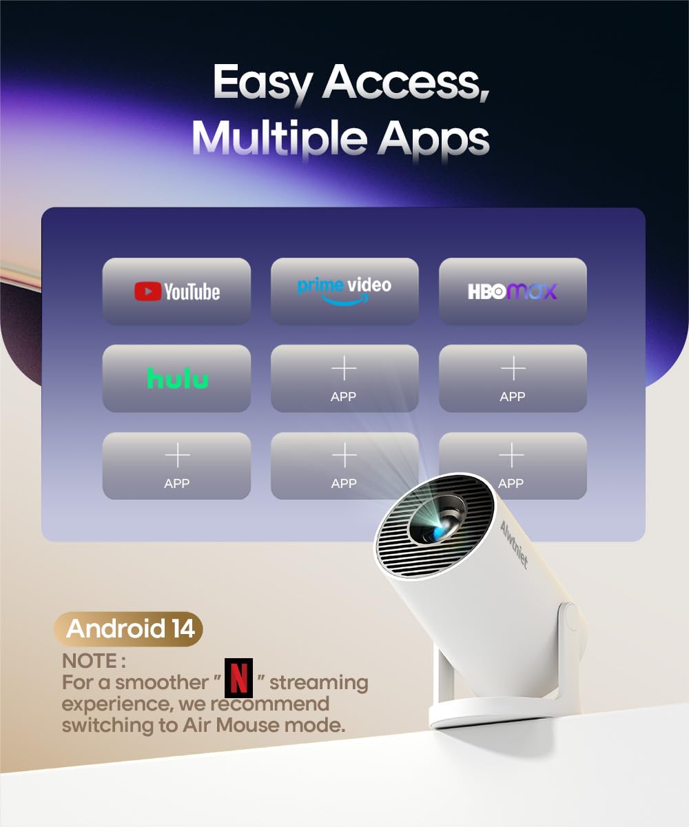 Portable Smart Projector with Android 14 & 4K Support