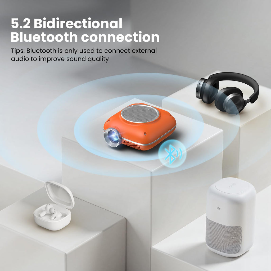Portable 1080P Mini Projector with Two-Way Bluetooth
