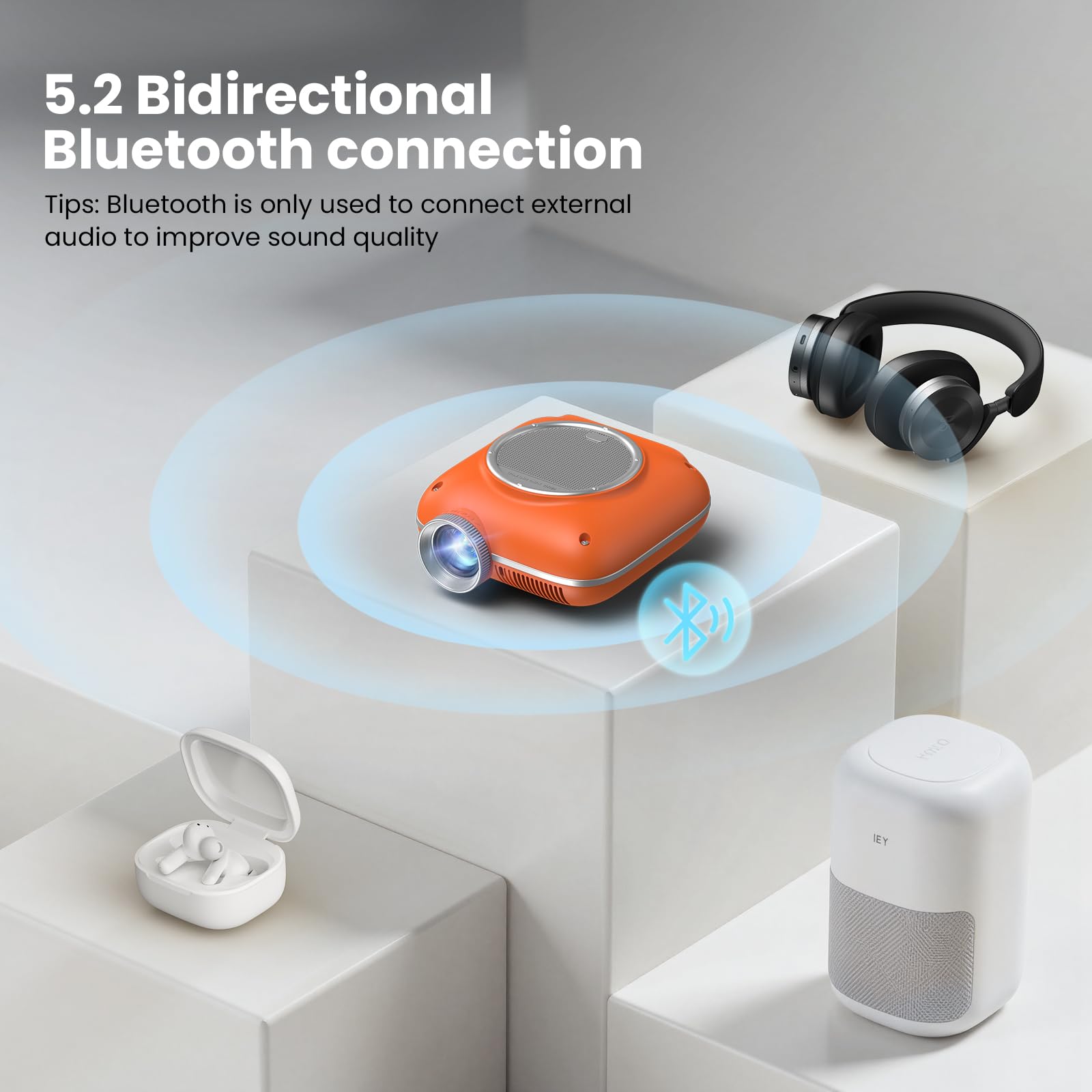 Portable 1080P Mini Projector with Two-Way Bluetooth
