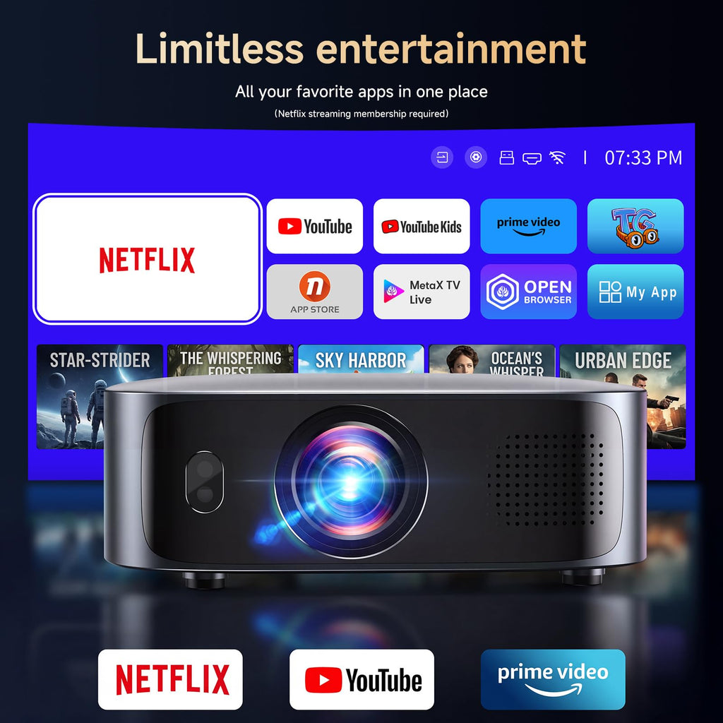 Projector 4K with WiFi and Bluetooth, TOF Auto Focus Keystone