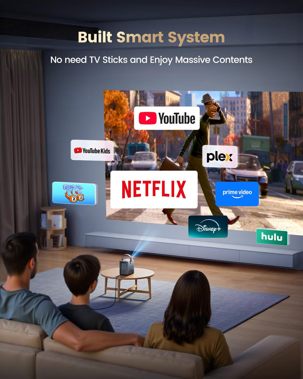 Portable 1080P Smart Projector with WiFi 6 & 4K Support