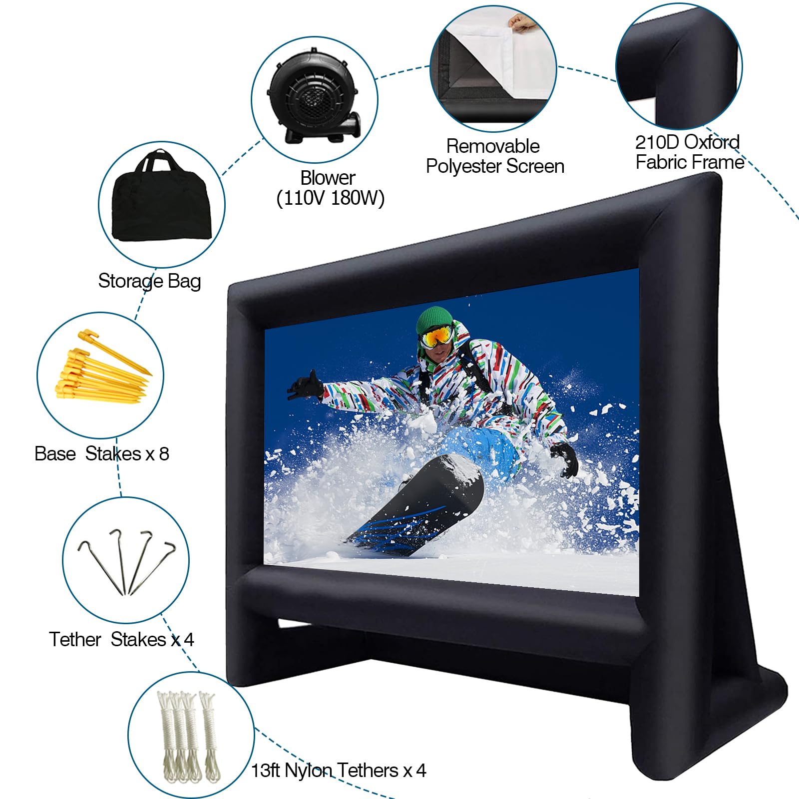 Inflatable Outdoor Movie Screen with Blower & Storage Bag