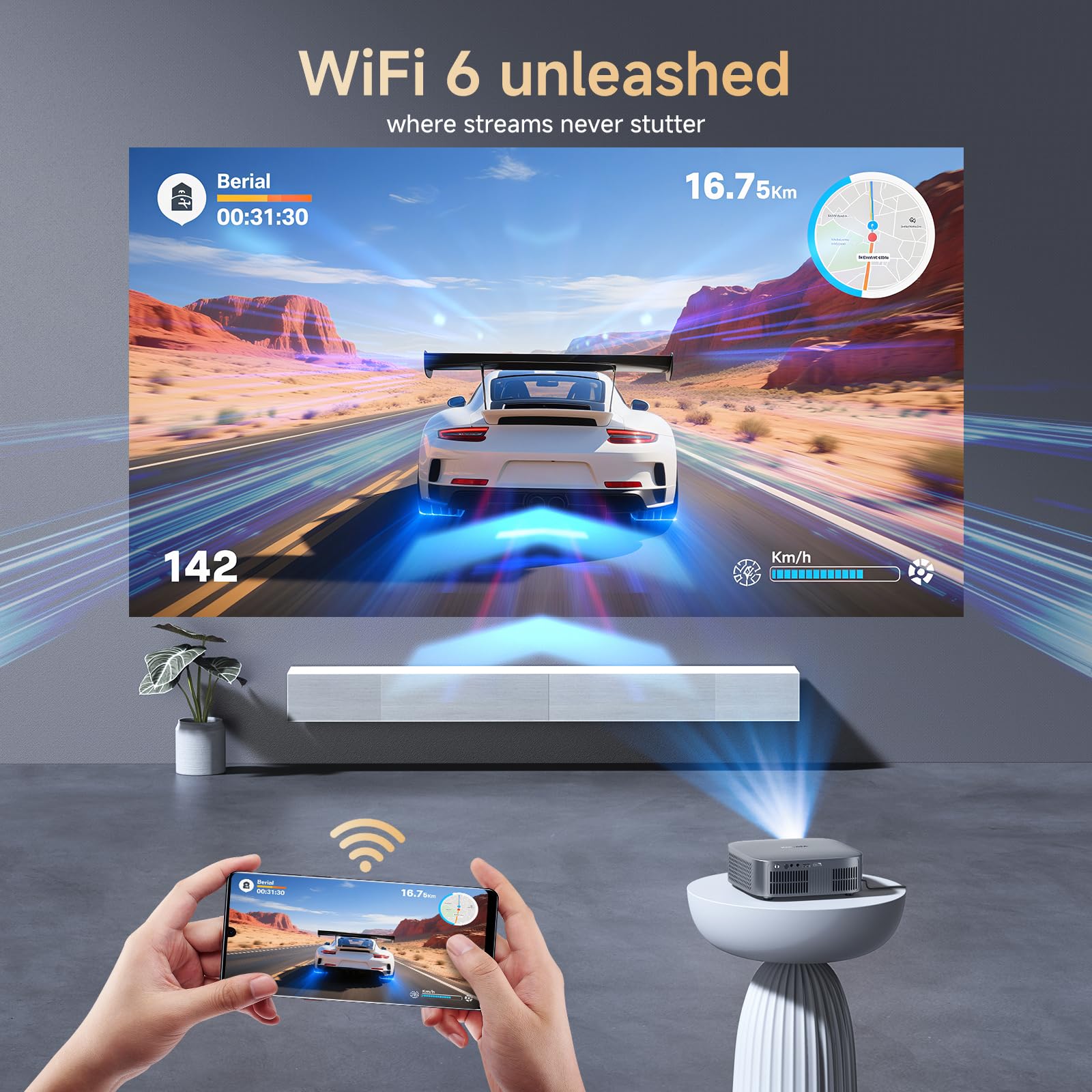 Projector 4K with WiFi and Bluetooth, TOF Auto Focus Keystone