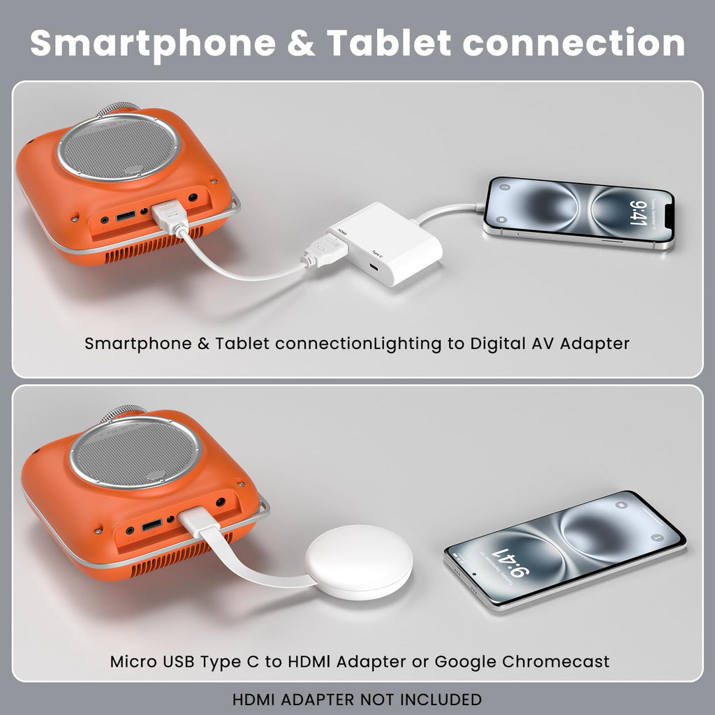 Portable 1080P Mini Projector with Two-Way Bluetooth
