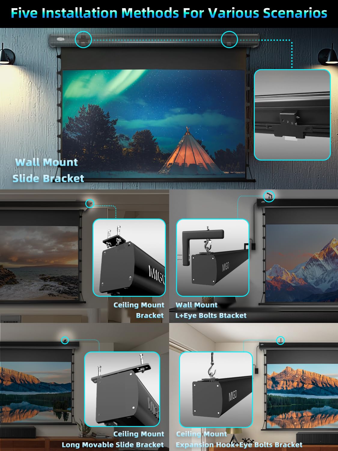 Tab-Tension Motorized Projector Screen for Home Theater