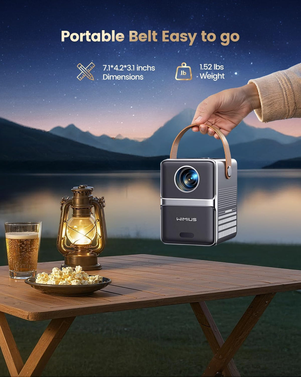 Portable 1080P Smart Projector with WiFi 6 & 4K Support