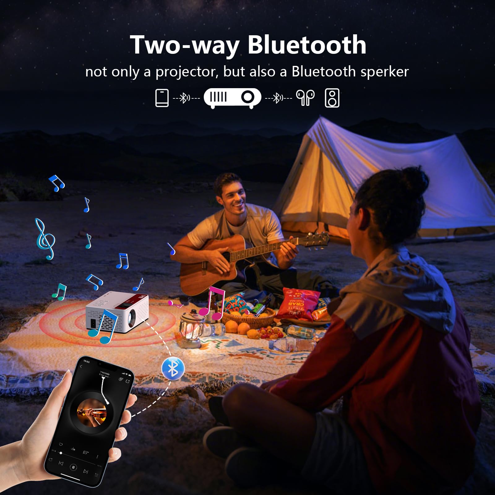 Portable 1080P Mini Projector with Bluetooth Audio