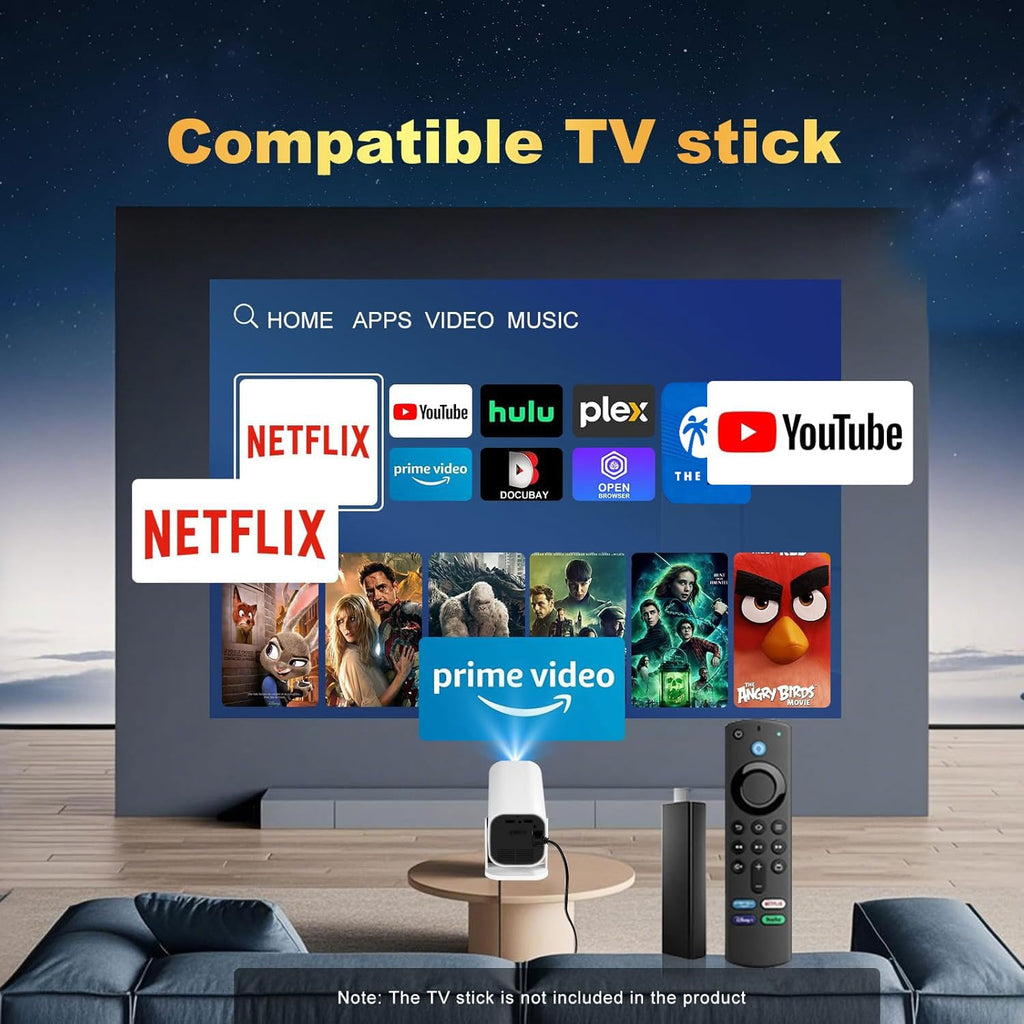 Portable 1080P Smart Projector with WiFi & Bluetooth