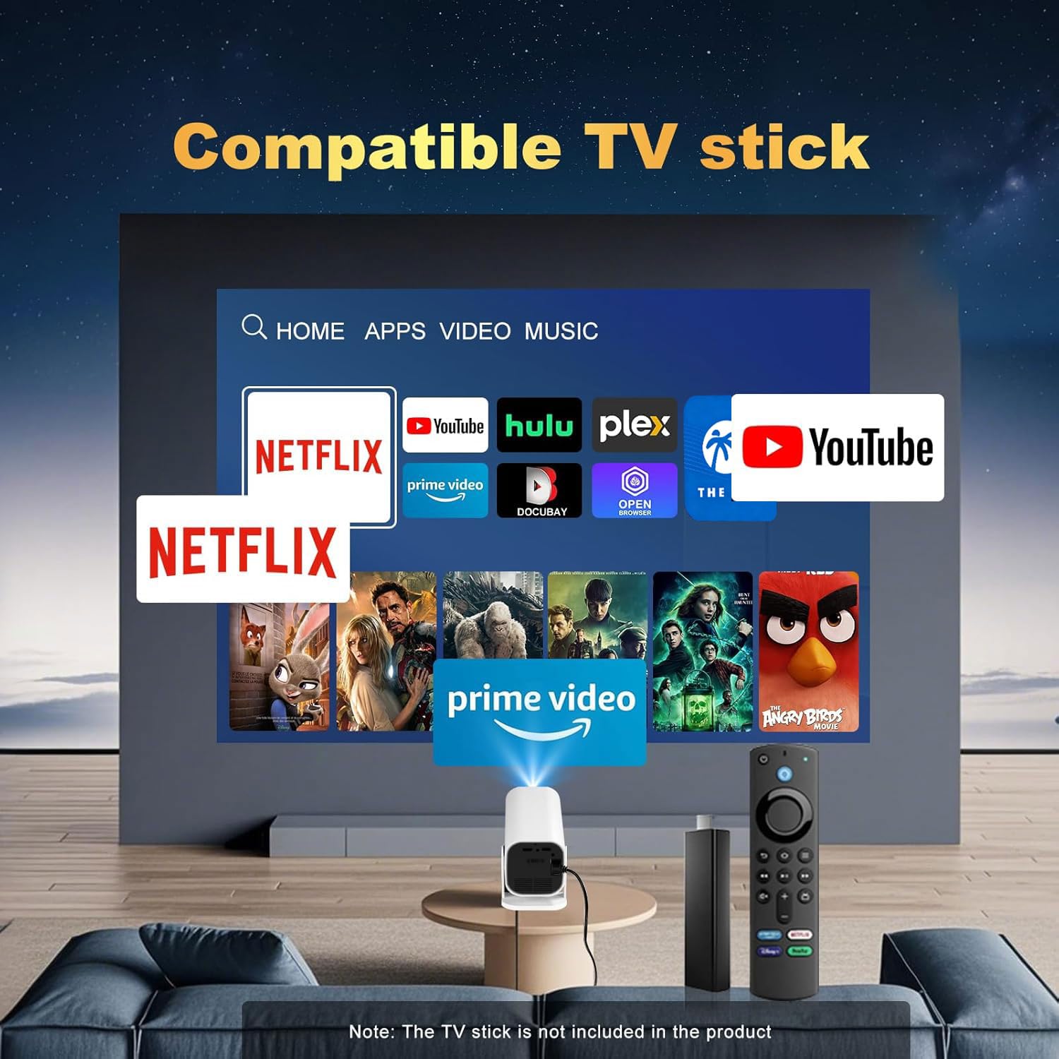 Portable 1080P Smart Projector with WiFi & Bluetooth