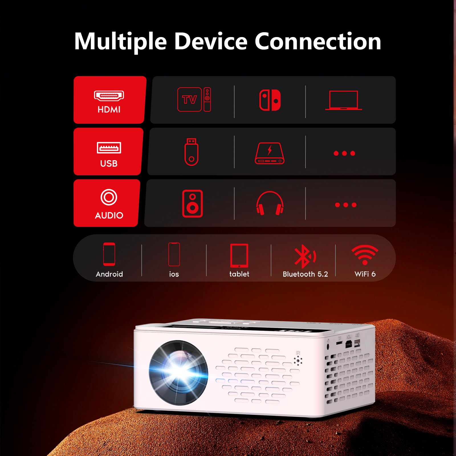 Portable 1080P Mini Projector with Bluetooth Audio