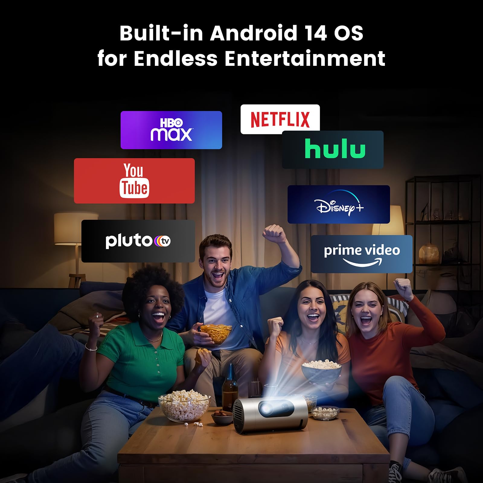 Smart FHD Projector with Android 14 & Auto Focus