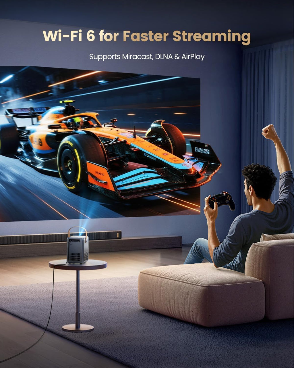 Portable 1080P Smart Projector with WiFi 6 & 4K Support