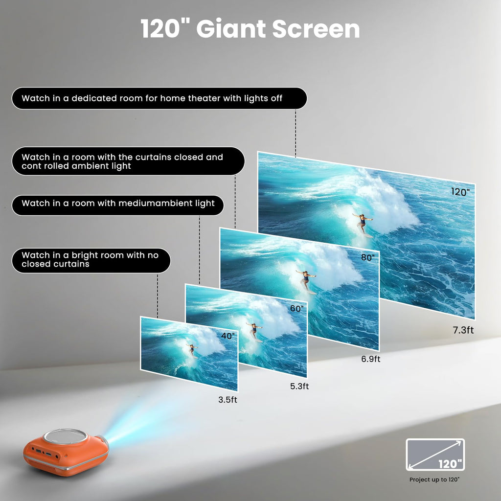 Portable 1080P Mini Projector with Two-Way Bluetooth