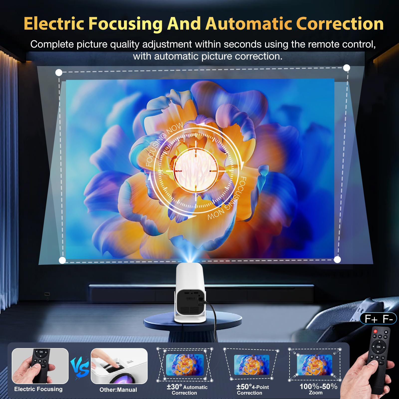 Portable 1080P Smart Projector with WiFi & Bluetooth