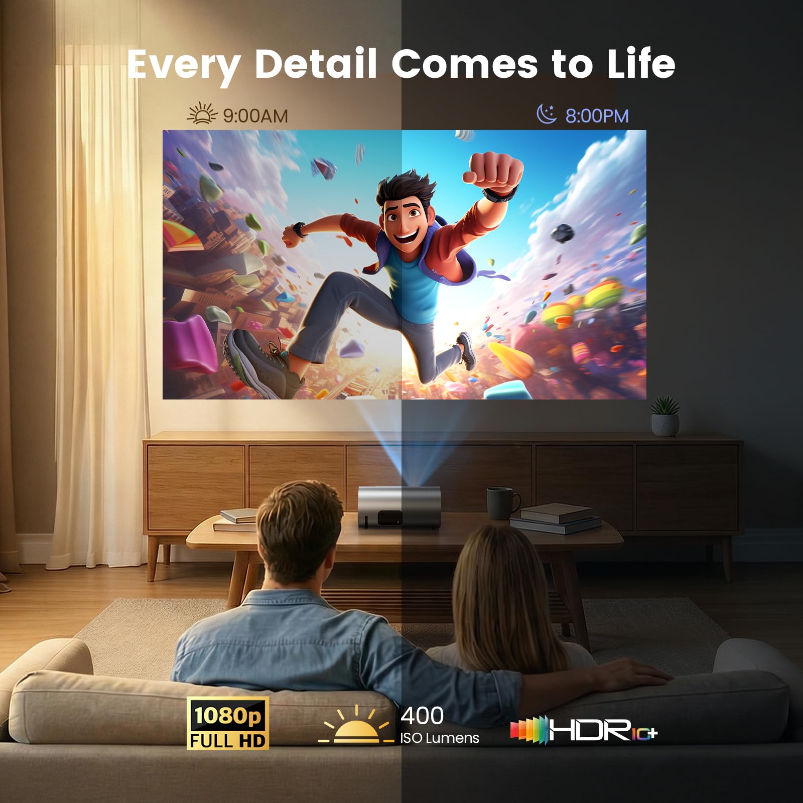 Smart FHD Projector with Android 14 & Auto Focus