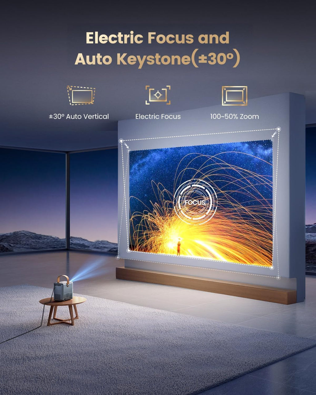 Portable 1080P Smart Projector with WiFi 6 & 4K Support