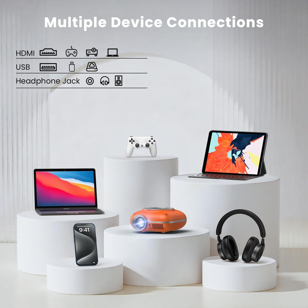 Portable 1080P Mini Projector with Two-Way Bluetooth