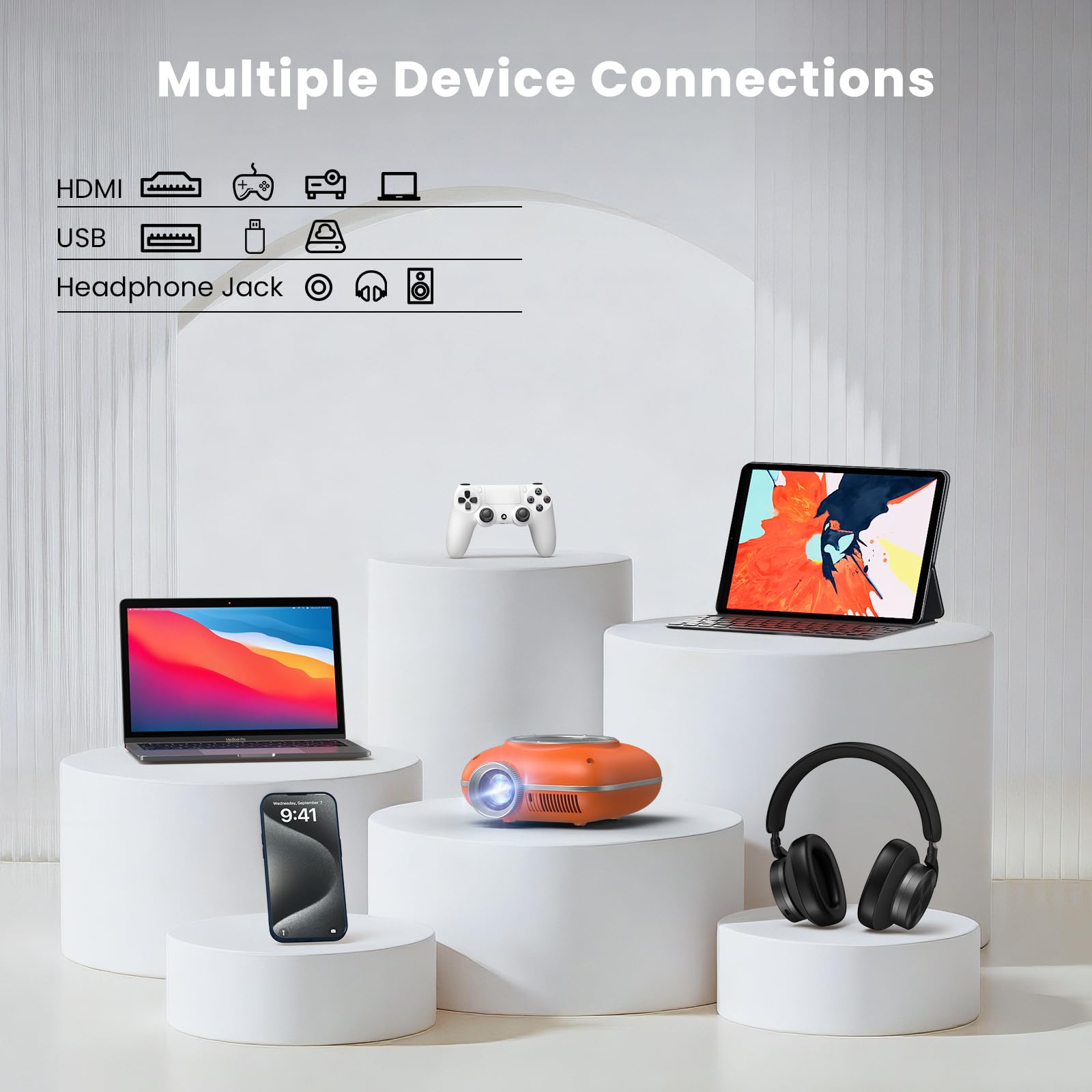 Portable 1080P Mini Projector with Two-Way Bluetooth