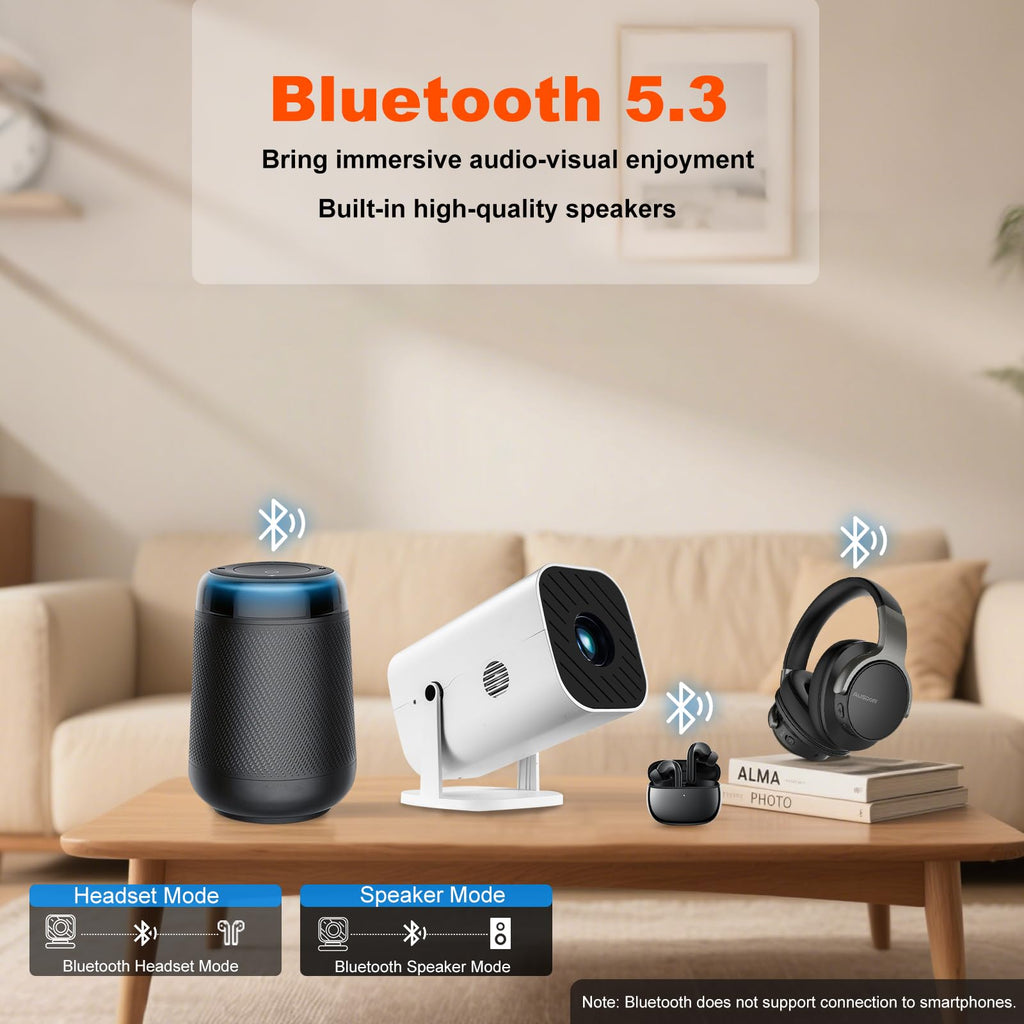 Portable 1080P Smart Projector with WiFi & Bluetooth
