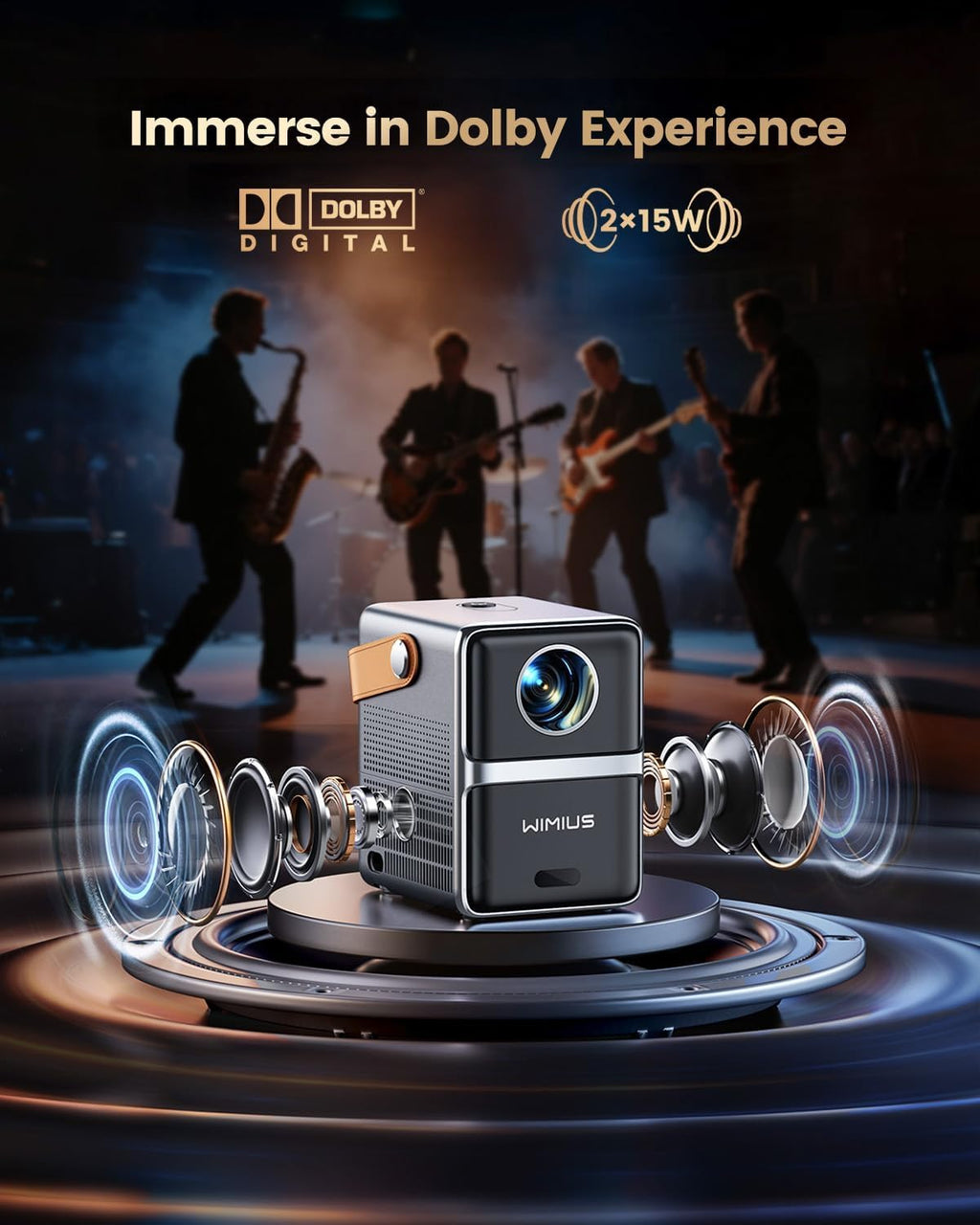 Portable 1080P Smart Projector with WiFi 6 & 4K Support