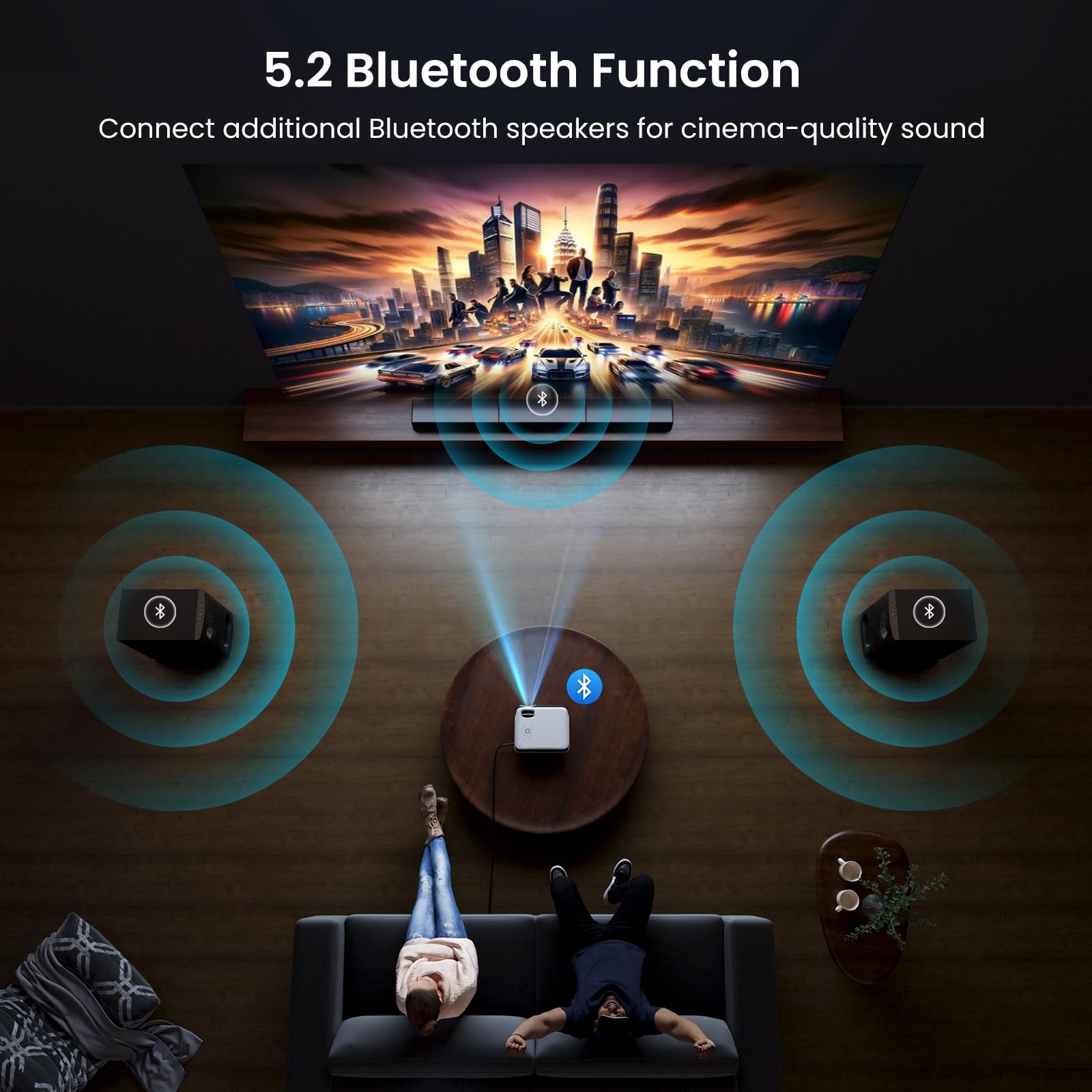Native 1080P Bluetooth Projector for Home & Outdoor