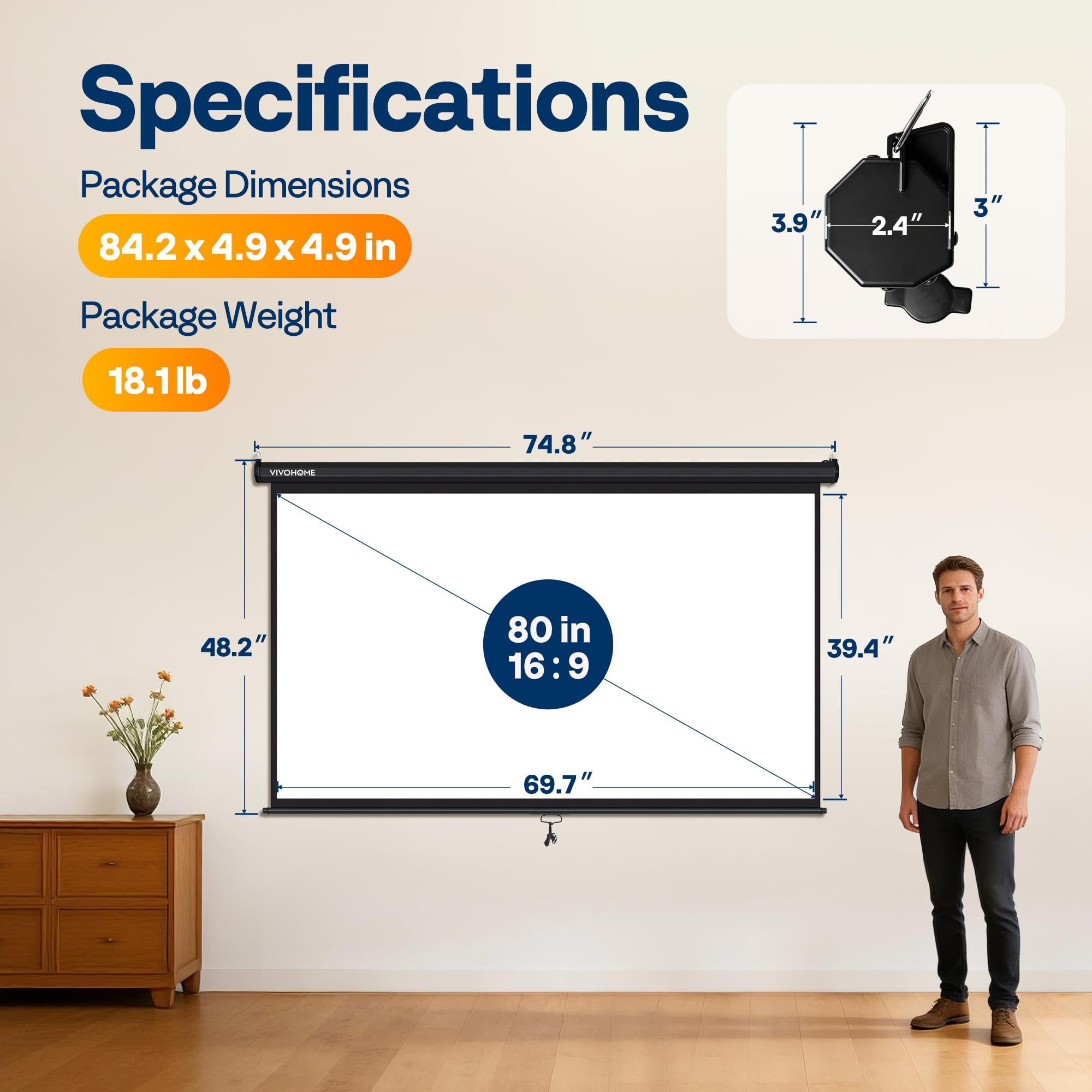 Manual Pull-Down Projector Screen for Home Theater