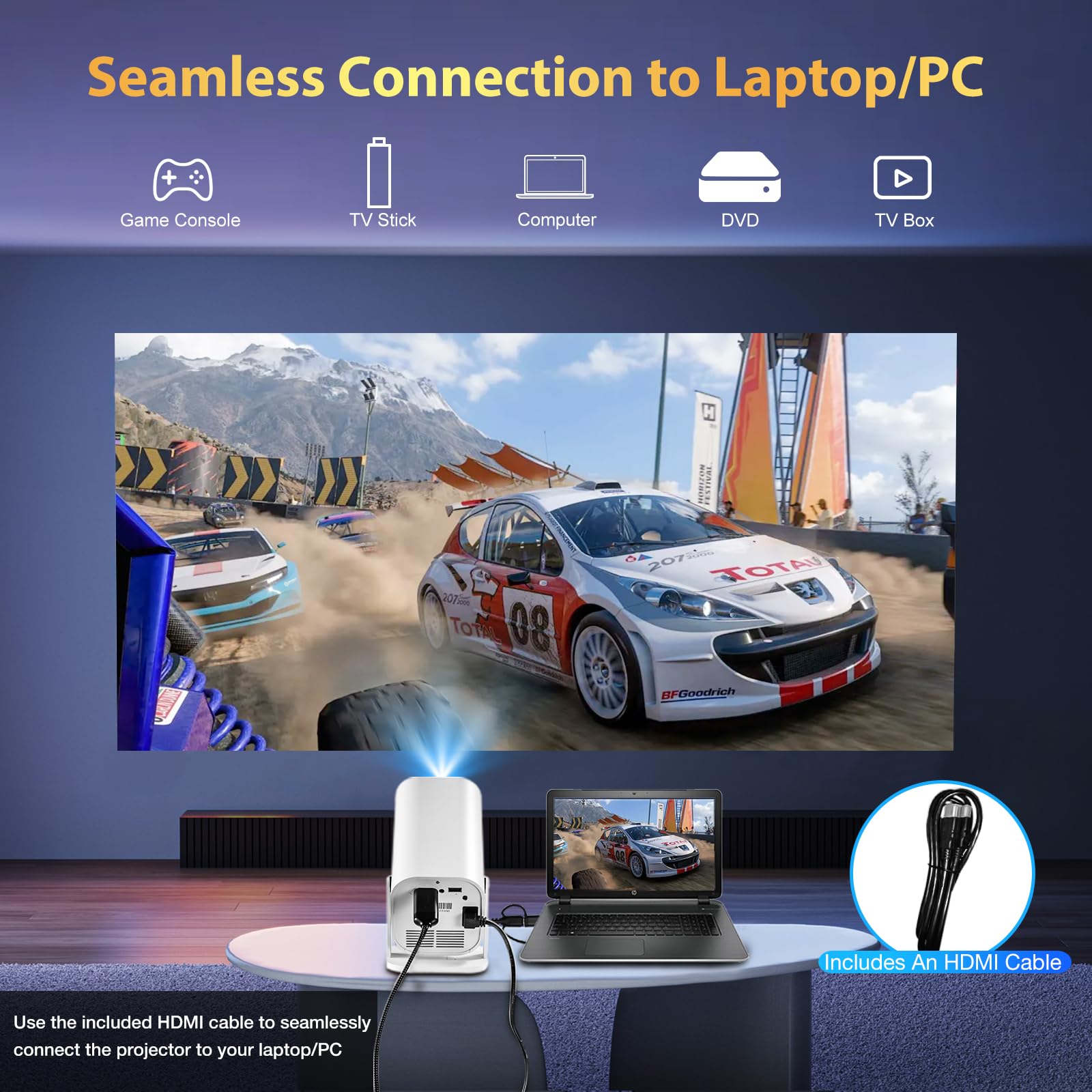 Portable 1080P Smart Projector with WiFi & Bluetooth