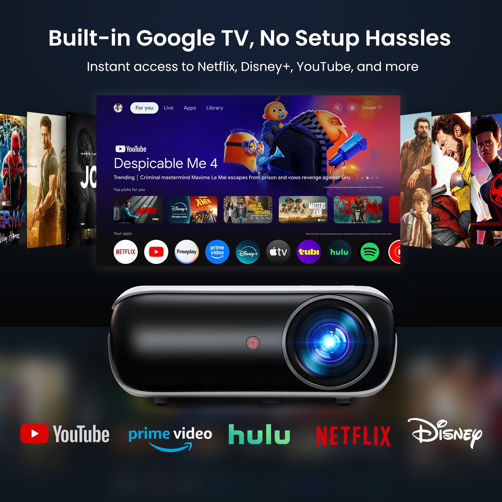 Native 1080P Bluetooth Projector for Home & Outdoor