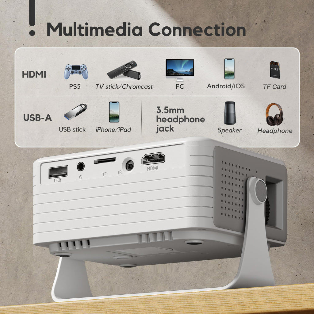 Portable 1080P Mini Projector with WiFi & Bluetooth