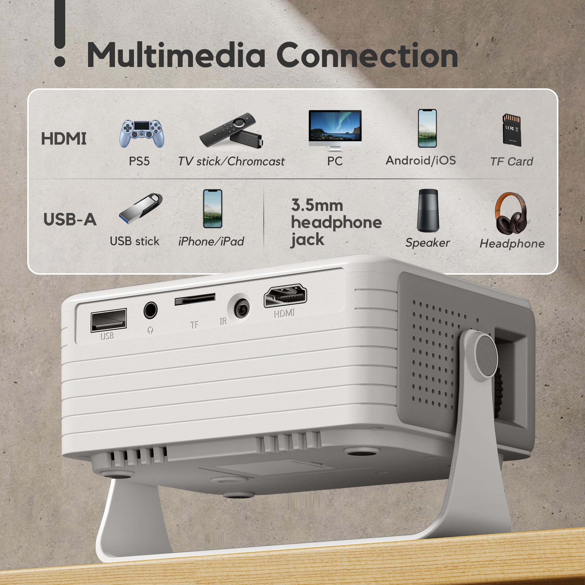 Portable 1080P Mini Projector with WiFi & Bluetooth