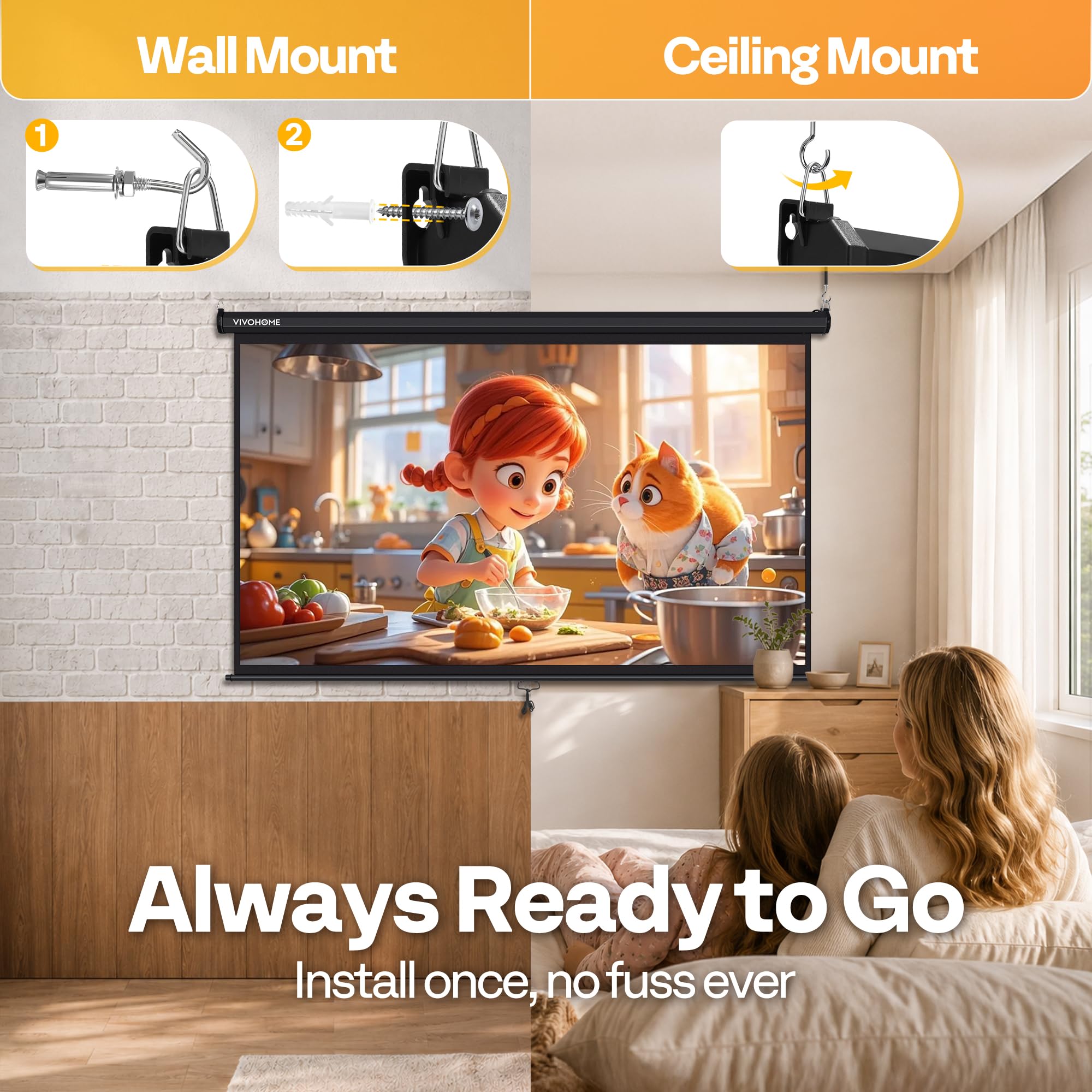Manual Pull-Down Projector Screen for Home Theater