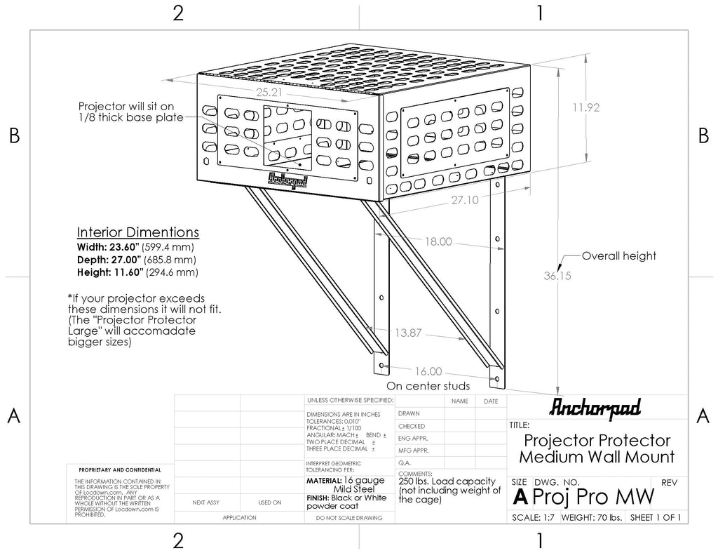 Projector Security Cage with Wall Mount Brackets