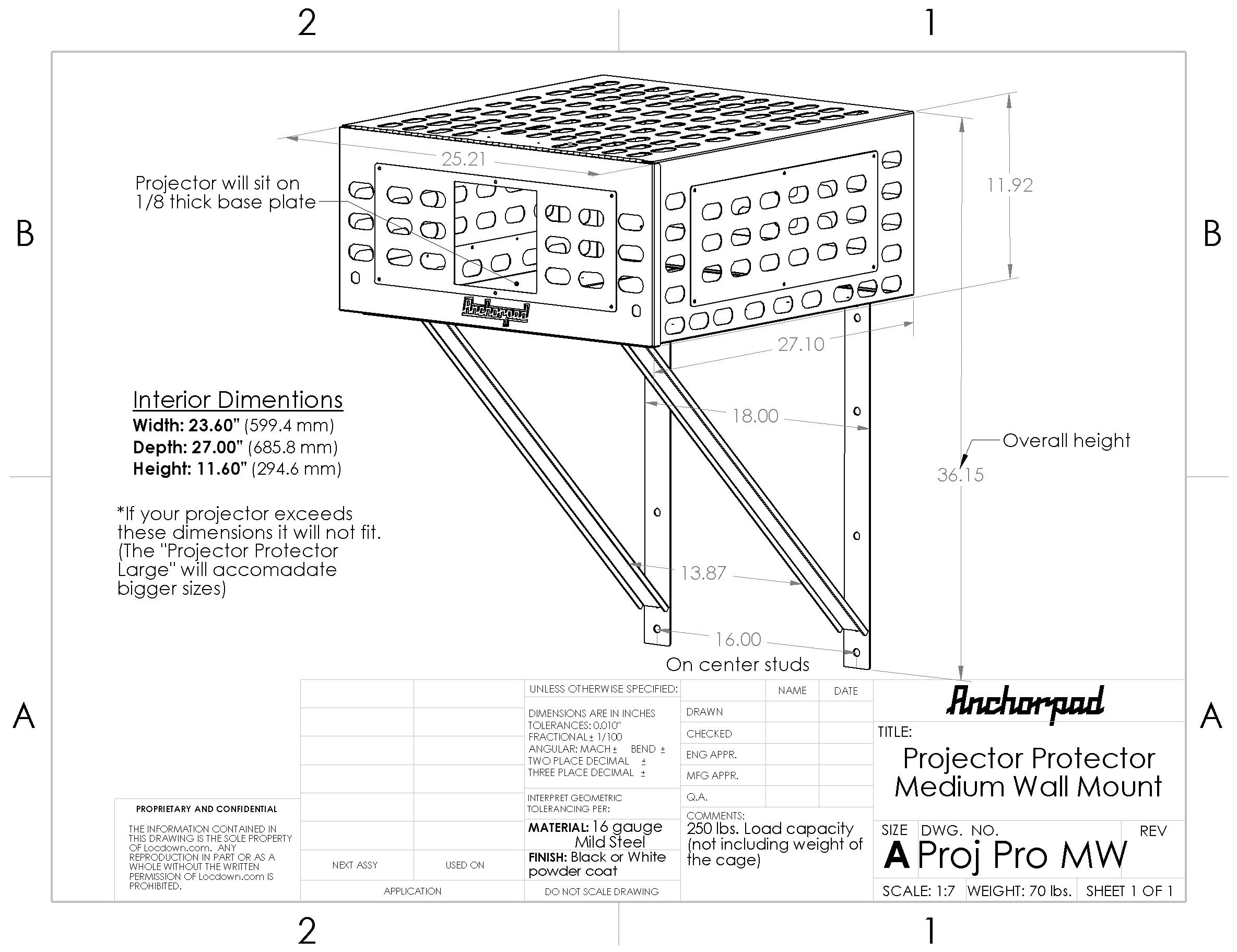 Projector Security Cage with Wall Mount Brackets