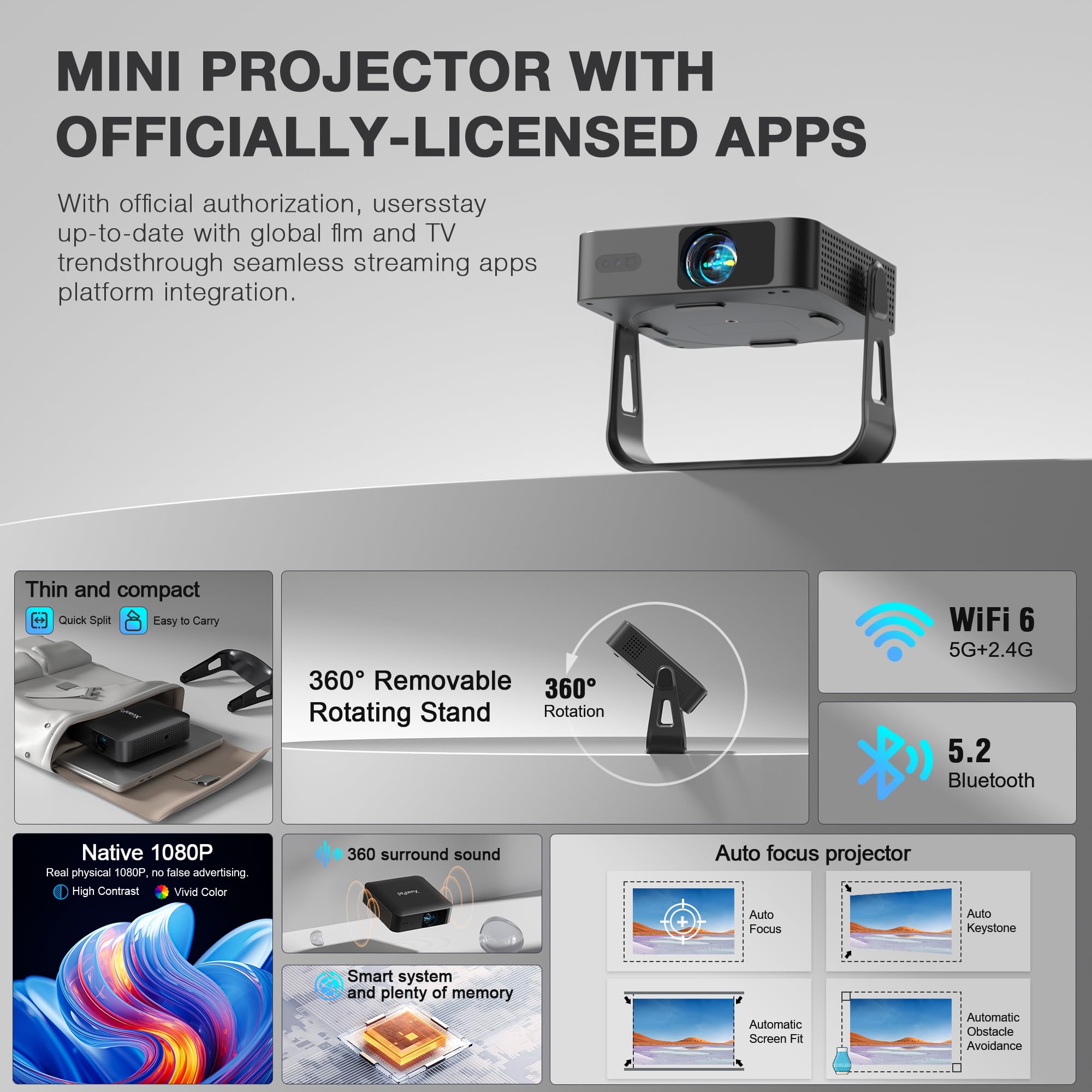 Smart Mini Projector with 1080P & 4K Support