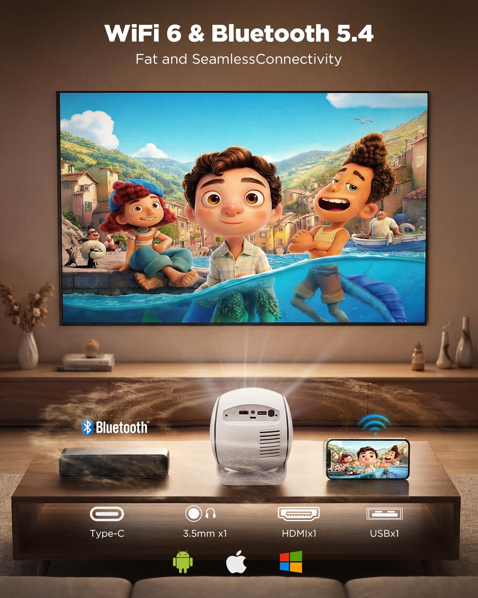 Ultra Short Throw Smart Projector with Android 14