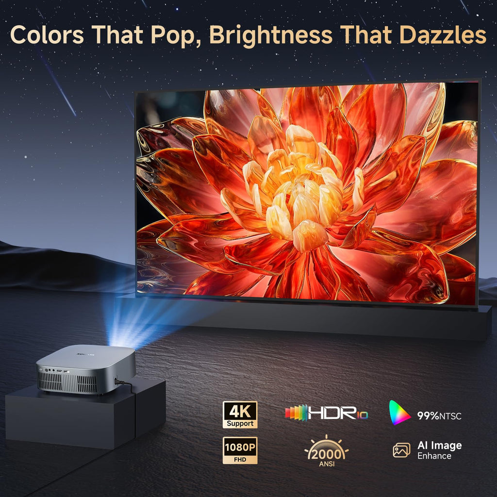 Projector 4K with WiFi and Bluetooth, TOF Auto Focus Keystone