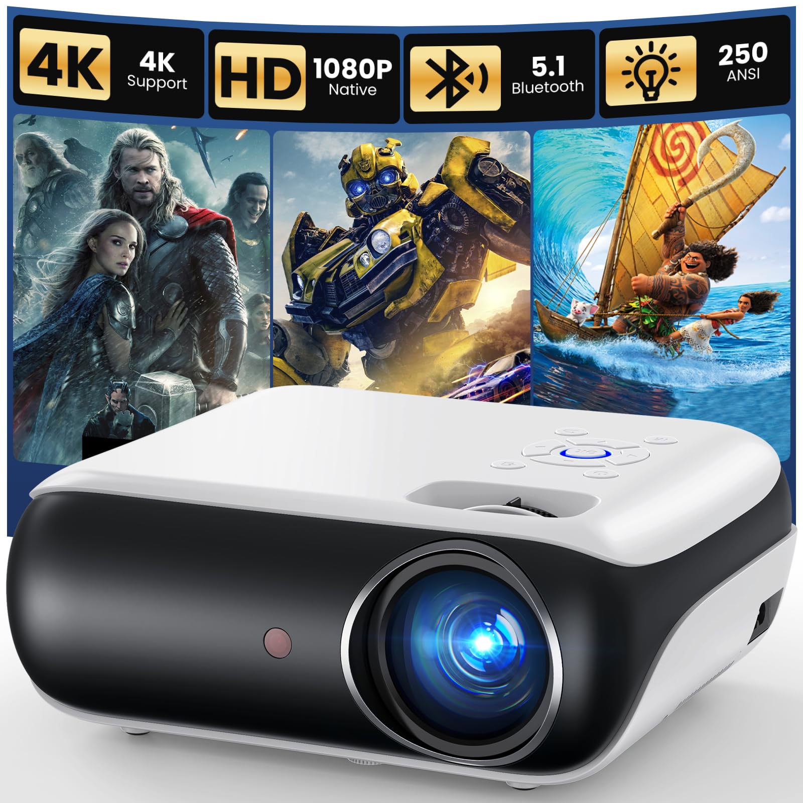 Native 1080P Bluetooth Projector for Home & Outdoor