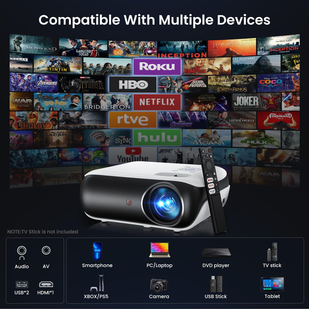 Native 1080P Bluetooth Projector for Home & Outdoor