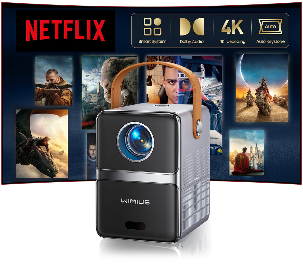 Portable 1080P Smart Projector with WiFi 6 & 4K Support
